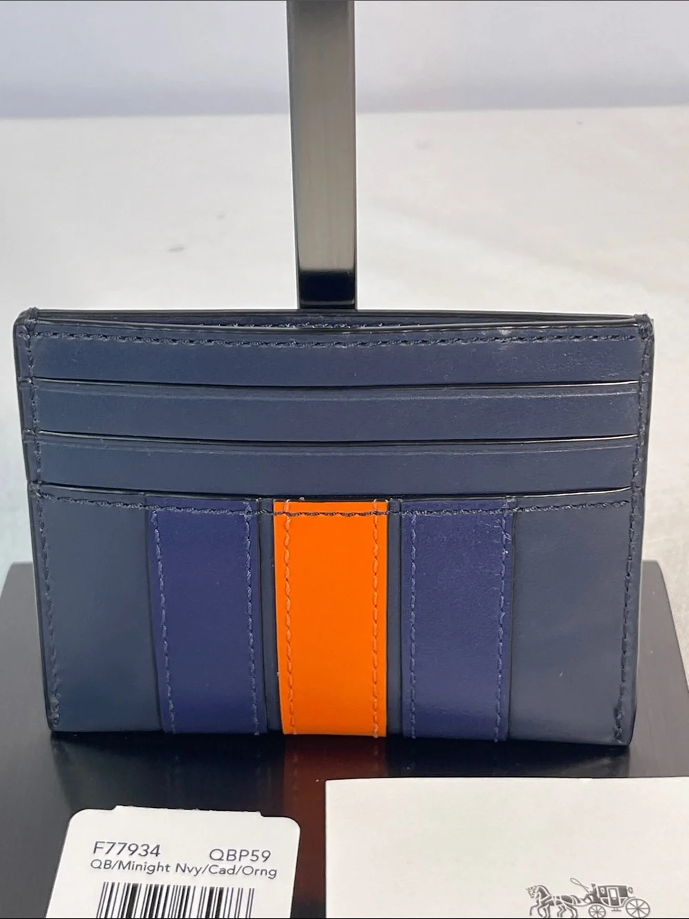 Coach F1944-F77934 Slim Card Case Sporty Baseball Stitch Navy Orange NWT